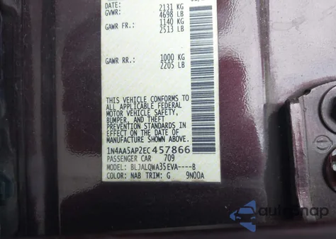 2014 Nissan Maxima 3.5 S из США, поврежденный, VIN 1N4AA5AP2EC457866